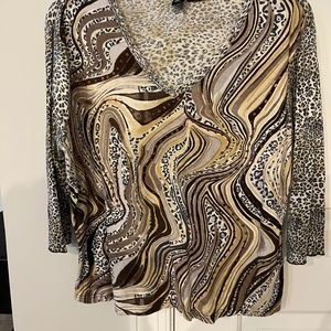 Funky leopard print, sequin embellished 3/4 sleeve t-shirt XL